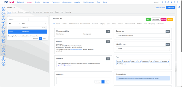 Dashboard mit Lieferantenleistungen