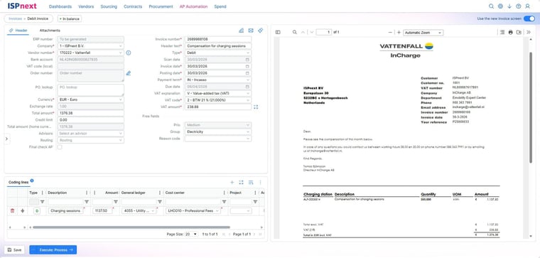 Scherm met automatische factuurcodering