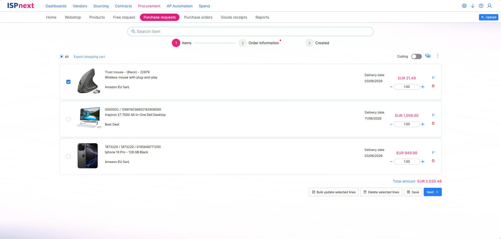 ISPnext Procurement: controleer en dien in