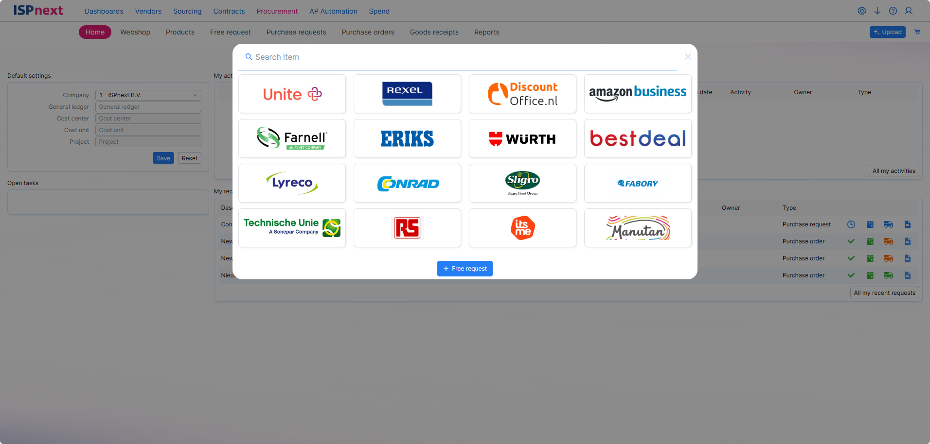 ISPnext Procurement: of via externe webshops (punchout)