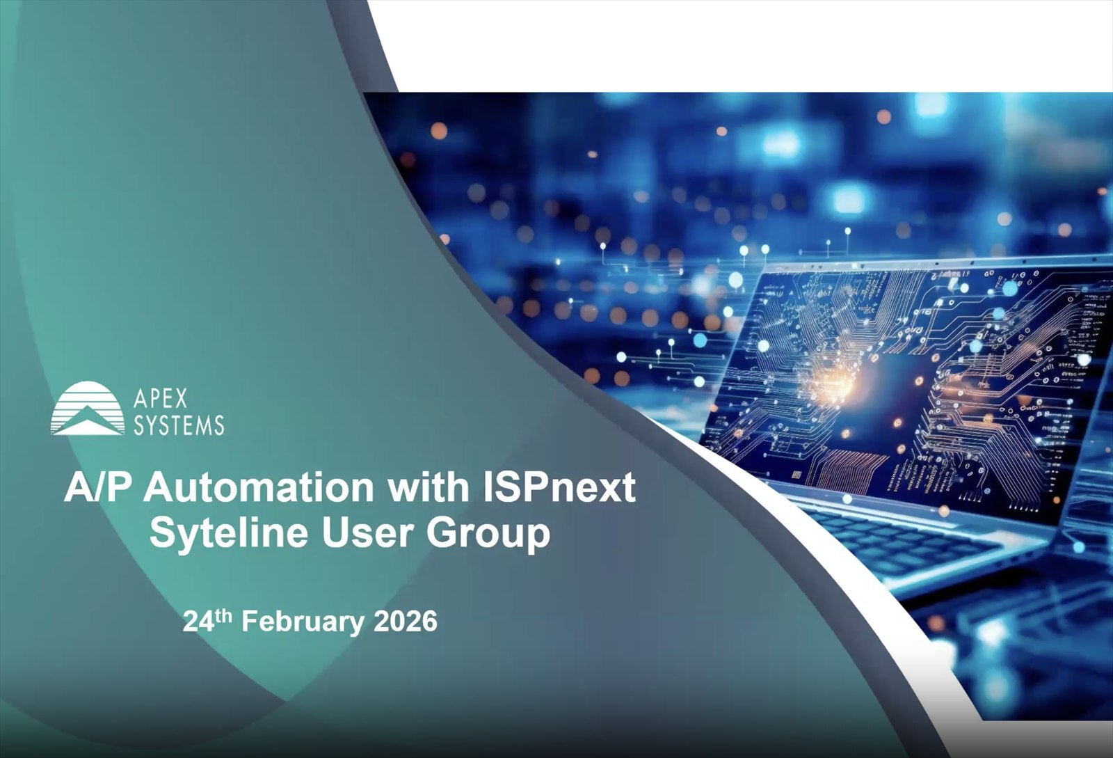 Presentatieslide A/P Automation met ISPnext bij de SyteLine User Group, door Apex Systems