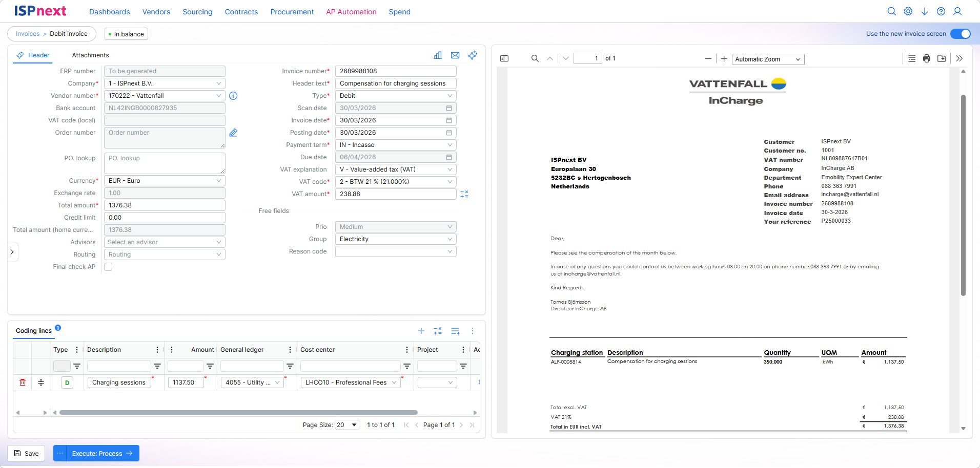 ISPnext AP Automation: factuur verwerken