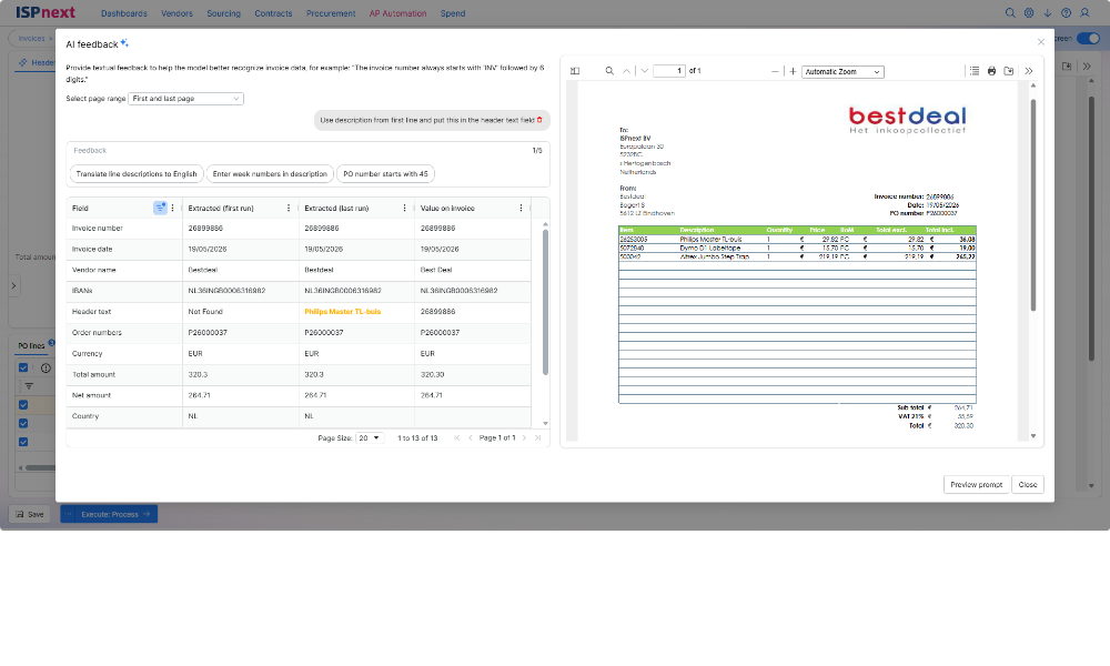 ISPnext nextAI: invoice header and line recognition